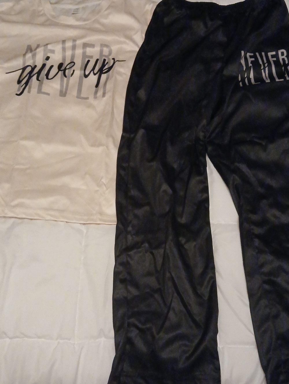Never Give Up Graphic Tee and Black Pants PJ Set